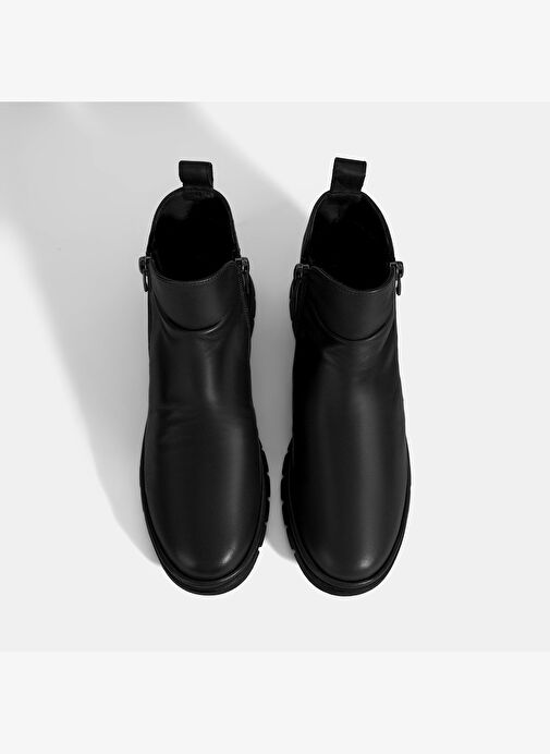 Kadın Siyah Fermuarlı Deri Bot - Görsel 8