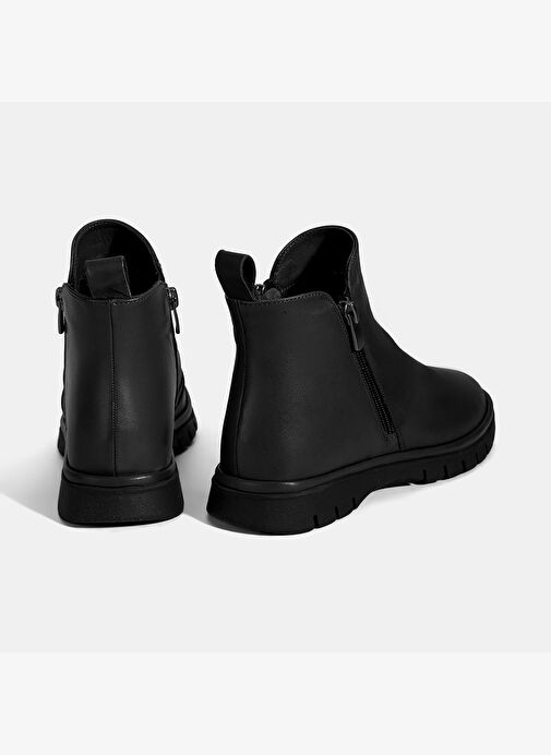 Kadın Siyah Fermuarlı Deri Bot - Görsel 9