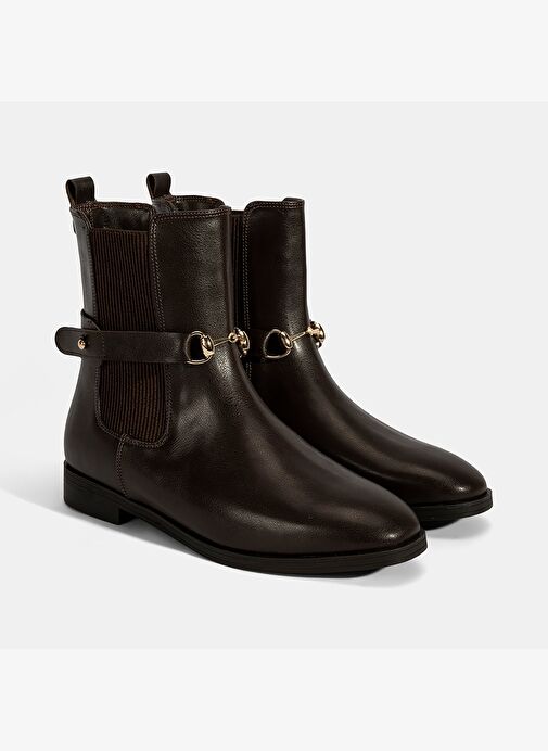 Kadın Kahve Metal Toka Aksesuarlı Bot - Görsel 2