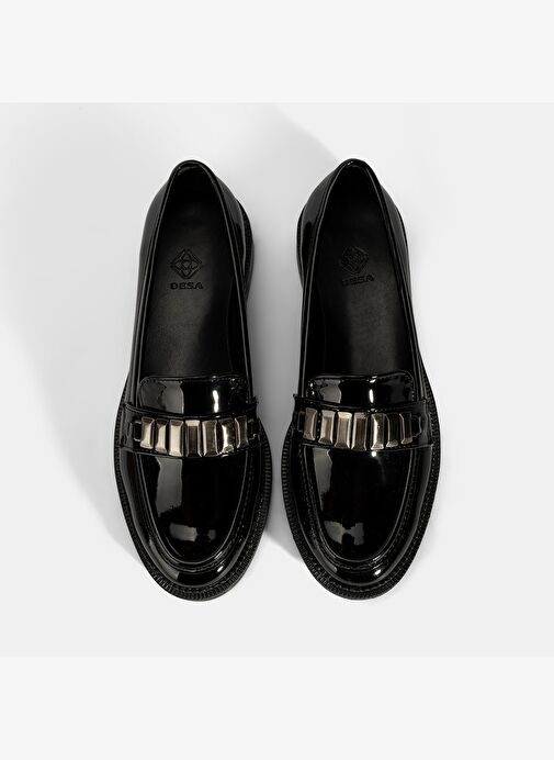 Kadın Siyah Metal Aksesuarlı Loafer - Görsel 8