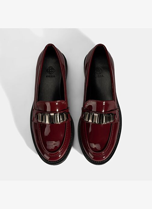 Kadın Bordo Metal Aksesuarlı Loafer - Görsel 6