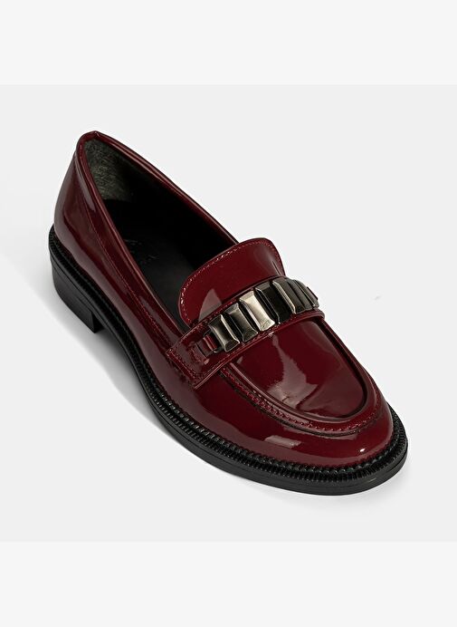 Kadın Bordo Metal Aksesuarlı Loafer - Görsel 7