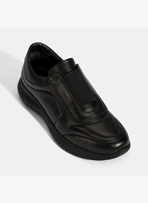 Kadın Siyah Lastikli Deri Spor Ayakkabı - Görsel 6