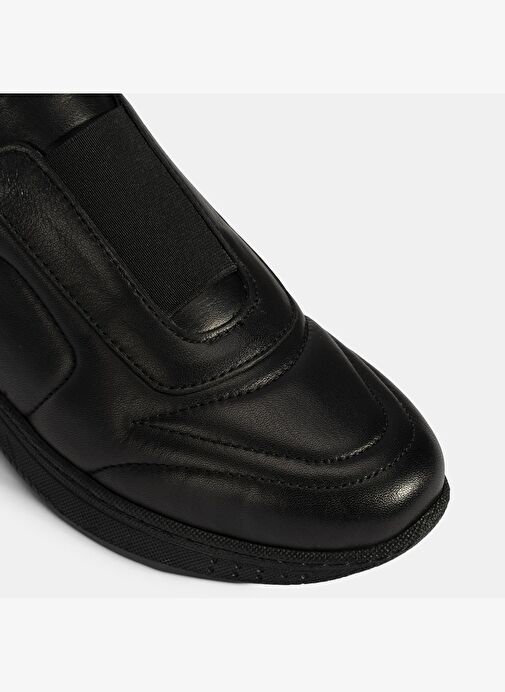 Kadın Siyah Lastikli Deri Spor Ayakkabı - Görsel 7