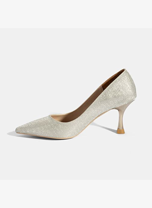 Kadın Gümüş Simli Topuklu Abiye Ayakkabı - Görsel 3