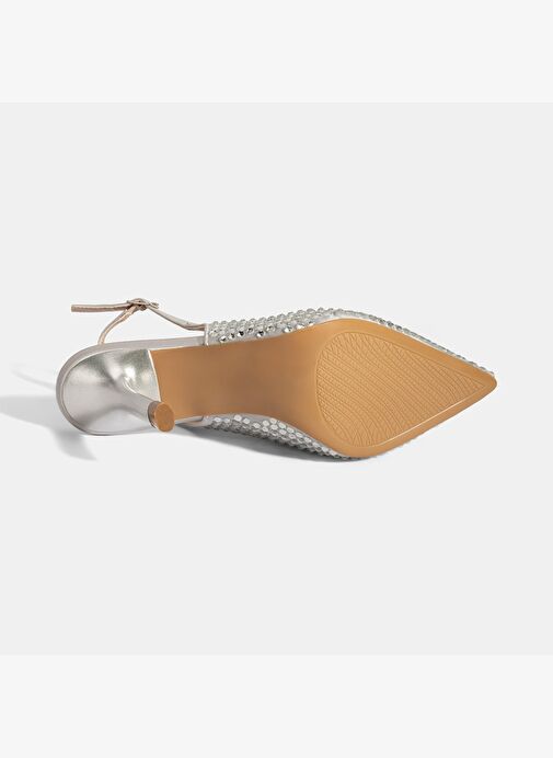 Kadın Gümüş Ayarlanabilir Metal Tokalı Taşlı Abiye Ayakkabı - Görsel 5