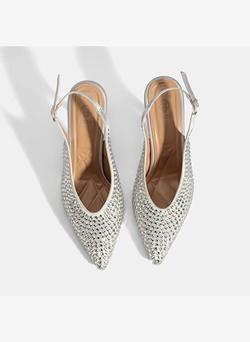 Kadın Gümüş Ayarlanabilir Metal Tokalı Taşlı Abiye Ayakkabı - Görsel 8