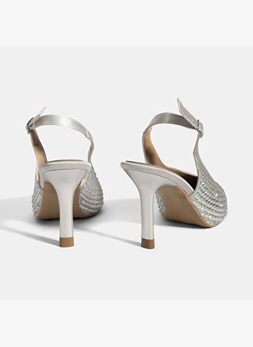Kadın Gümüş Ayarlanabilir Metal Tokalı Taşlı Abiye Ayakkabı - Görsel 9