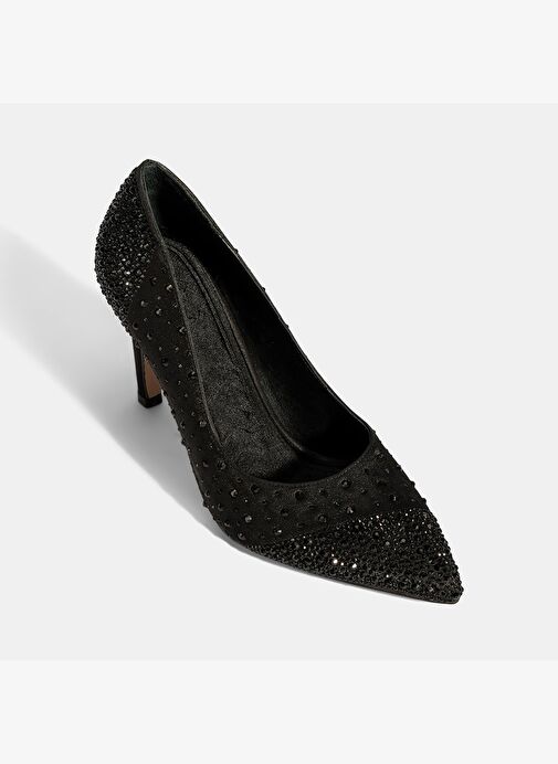 Kadın Siyah Taşlı Sivri Burunlu Topuklu Abiye Ayakkabı - Görsel 6