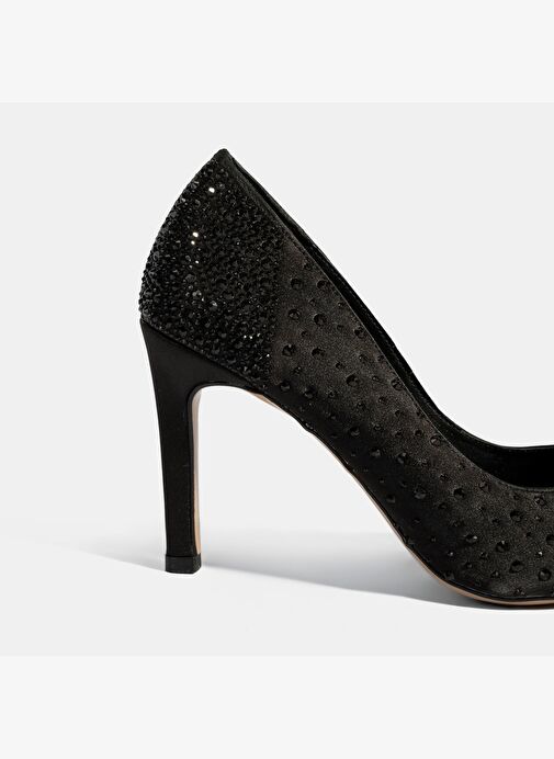 Kadın Siyah Taşlı Sivri Burunlu Topuklu Abiye Ayakkabı - Görsel 7
