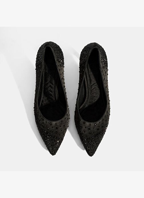Kadın Siyah Taşlı Sivri Burunlu Topuklu Abiye Ayakkabı - Görsel 8