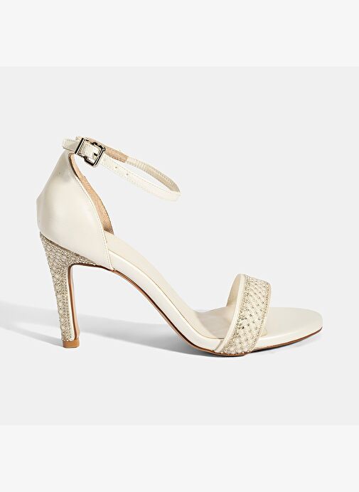 Kadın Beyaz Ayarlanabilir Tokalı Taşlı Topuklu Abiye Sandalet - Görsel 3