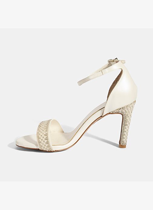 Kadın Beyaz Ayarlanabilir Tokalı Taşlı Topuklu Abiye Sandalet - Görsel 4