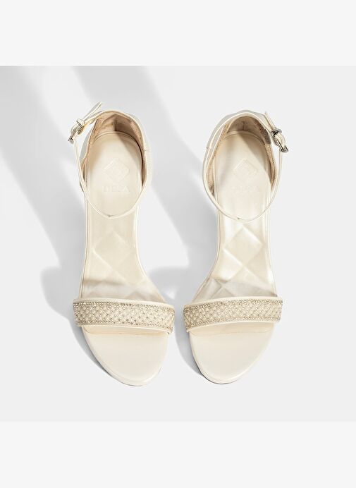 Kadın Beyaz Ayarlanabilir Tokalı Taşlı Topuklu Abiye Sandalet - Görsel 7