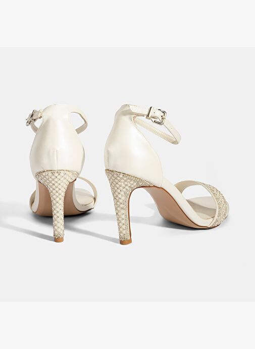 Kadın Beyaz Ayarlanabilir Tokalı Taşlı Topuklu Abiye Sandalet - Görsel 8