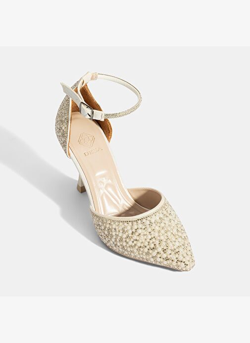 Kadın Beyaz Ayarlanabilir Tokalı Taşlı Gelin Ayakkabısı - Görsel 7