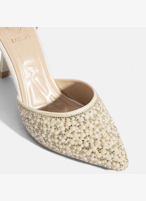 Kadın Beyaz Ayarlanabilir Tokalı Taşlı Gelin Ayakkabısı - Görsel 8