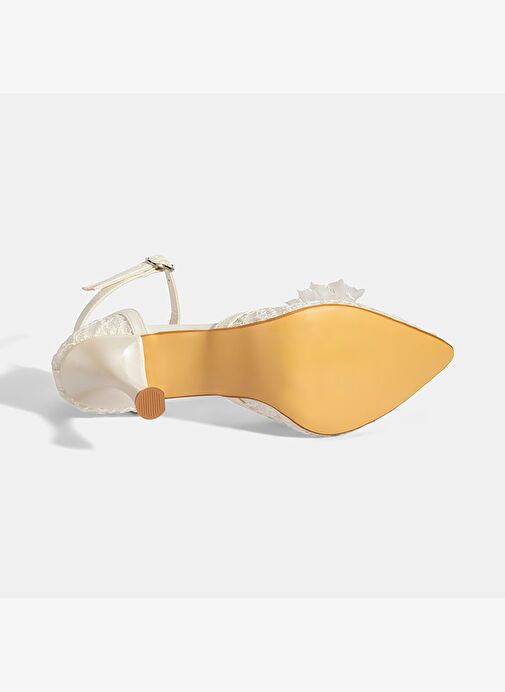 Kadın Beyaz Dantel Detaylı Taşlı Topuklu Gelin Ayakkabısı - Görsel 9