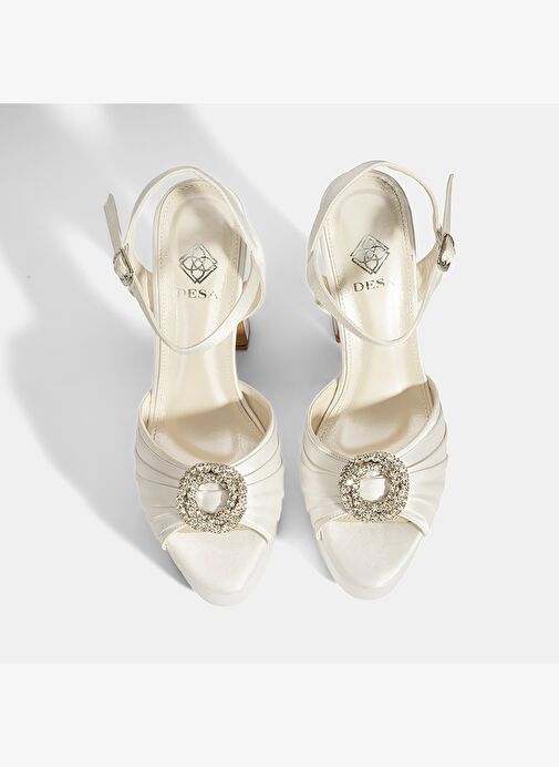 Kadın Beyaz Ayarlanabilir Tokalı Taşlı Topuklu Gelin Ayakkabısı - Görsel 8