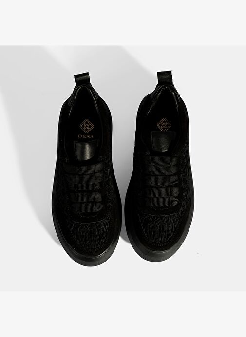 Kadın Siyah Bağcıklı Deri Sneaker - Görsel 8