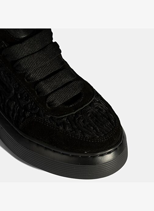 Kadın Siyah Bağcıklı Deri Sneaker - Görsel 9