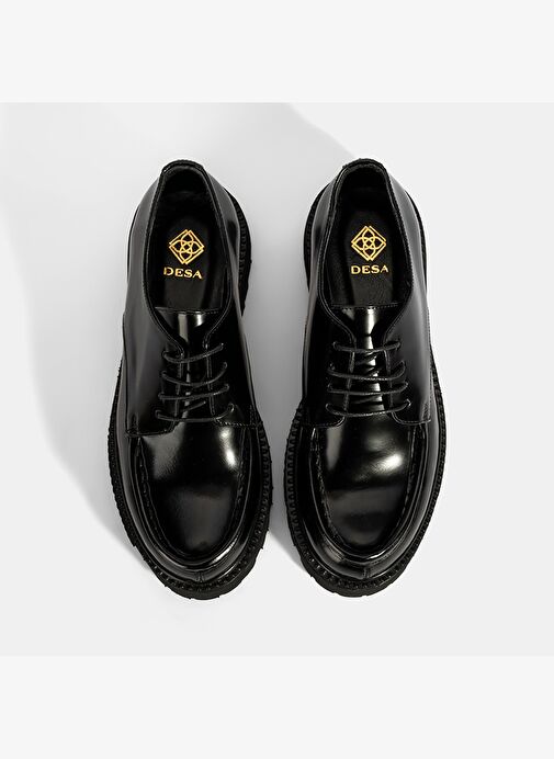 Kadın Siyah Bağcıklı Kalın Tabanlı Deri Günlük Ayakkabı - Görsel 7