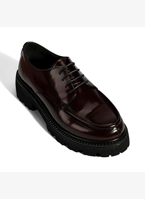 Kadın Bordo Bağcıklı Kalın Tabanlı Deri Günlük Ayakkabı - Görsel 6