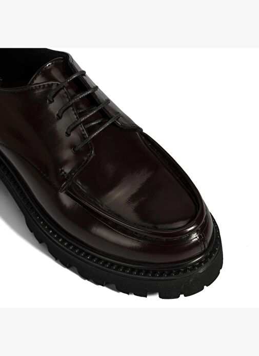 Kadın Bordo Bağcıklı Kalın Tabanlı Deri Günlük Ayakkabı - Görsel 7