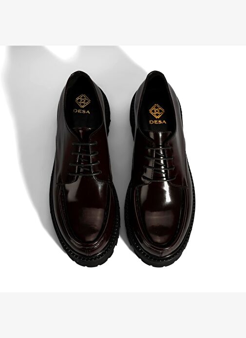 Kadın Bordo Bağcıklı Kalın Tabanlı Deri Günlük Ayakkabı - Görsel 8