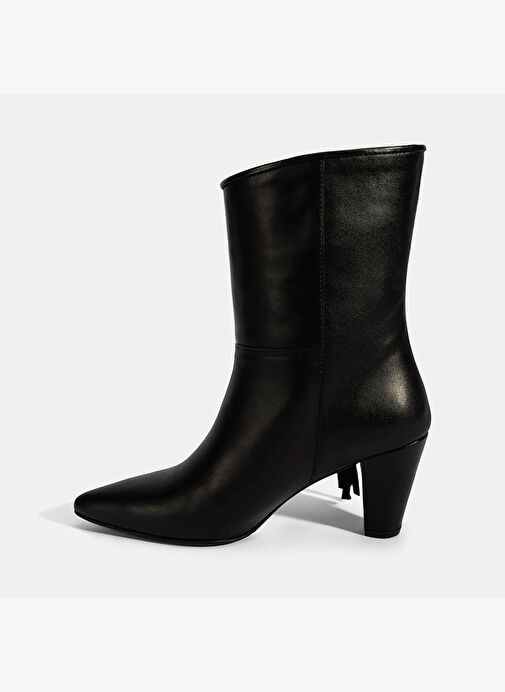 Kadın Siyah Püskül Detaylı Topuklu Deri Bot - Görsel 4
