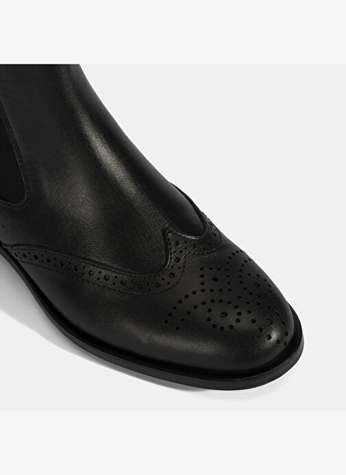 Kadın Turuncu Astar Detaylı Siyah Chelsea Deri Bot - Görsel 7