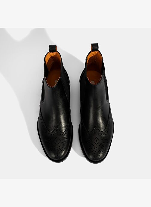 Kadın Turuncu Astar Detaylı Siyah Chelsea Deri Bot - Görsel 8