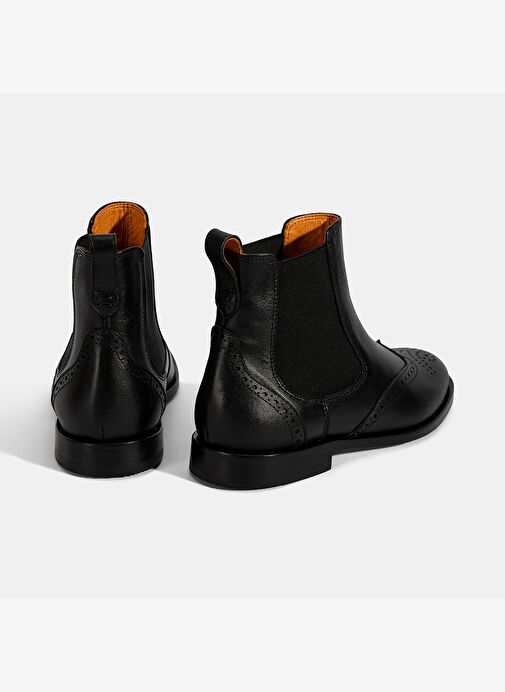Kadın Turuncu Astar Detaylı Siyah Chelsea Deri Bot - Görsel 9