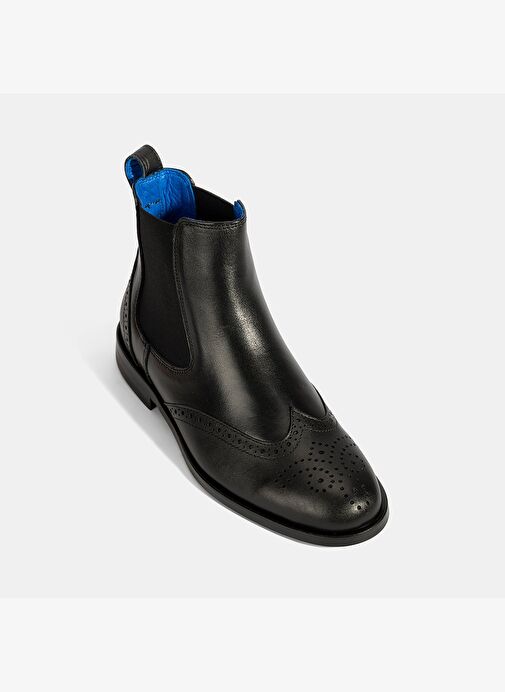 Kadın Mavi Astar Detaylı Siyah Chelsea Deri Bot - Görsel 7
