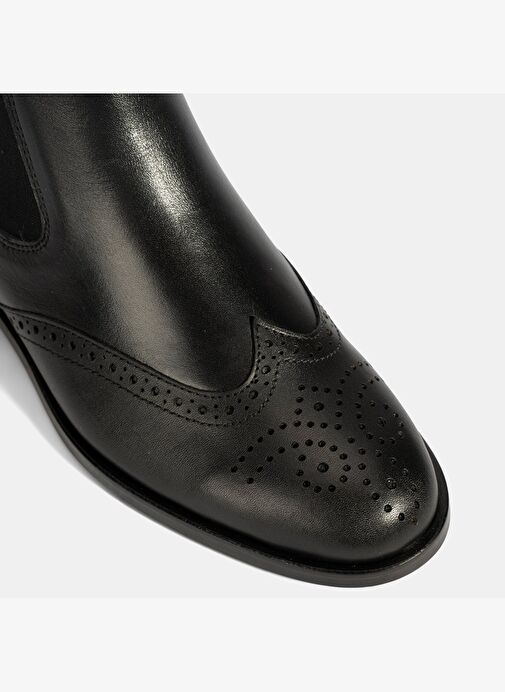 Kadın Mavi Astar Detaylı Siyah Chelsea Deri Bot - Görsel 8