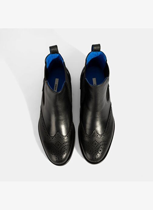 Kadın Mavi Astar Detaylı Siyah Chelsea Deri Bot - Görsel 9