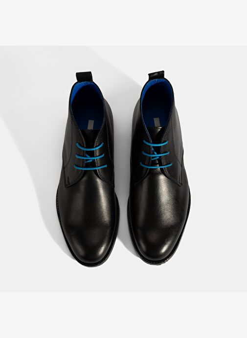 Kadın Siyah Mavi Bağcık Detaylı Deri Bot - Görsel 9
