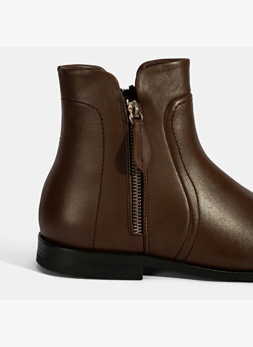 Kadın Kahve Çift Fermuarlı Deri Bot - Görsel 7