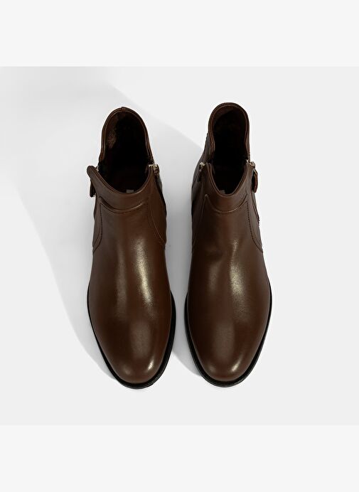 Kadın Kahve Çift Fermuarlı Deri Bot - Görsel 8