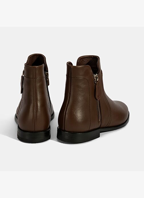 Kadın Kahve Çift Fermuarlı Deri Bot - Görsel 9
