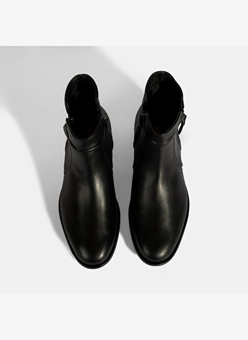 Kadın Siyah Çift Fermuarlı Deri Bot - Görsel 8