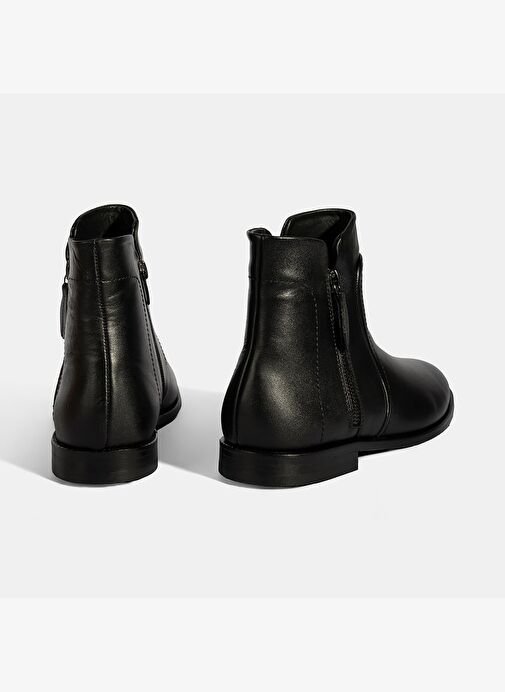 Kadın Siyah Çift Fermuarlı Deri Bot - Görsel 9