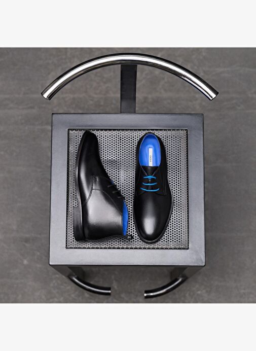 Kadın Siyah Mavi Bağcık Detaylı Deri Klasik Ayakkabı - Görsel 3