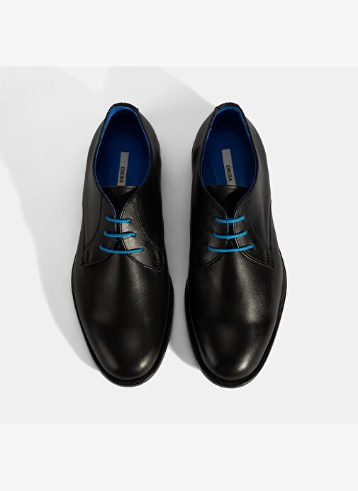 Kadın Siyah Mavi Bağcık Detaylı Deri Klasik Ayakkabı - Görsel 9