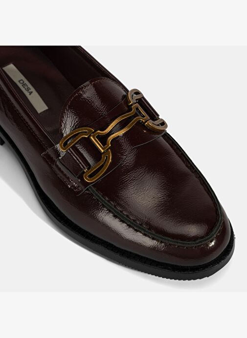 Kadın Bordo Metal Toka Aksesuarlı Rugan Loafer - Görsel 7