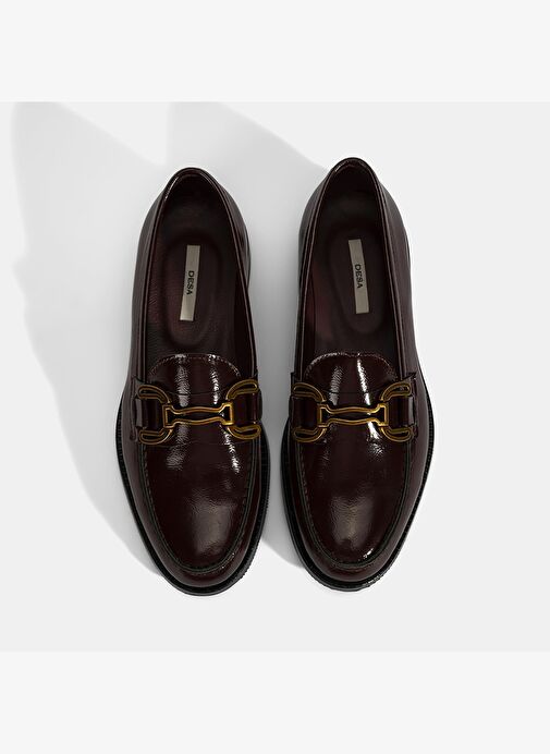 Kadın Bordo Metal Toka Aksesuarlı Rugan Loafer - Görsel 8