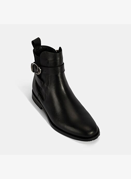 Kadın Siyah Ayarlanabilir Metal Tokalı Deri Bot - Görsel 6