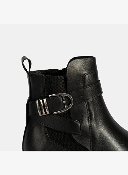 Kadın Siyah Ayarlanabilir Metal Tokalı Deri Bot - Görsel 7