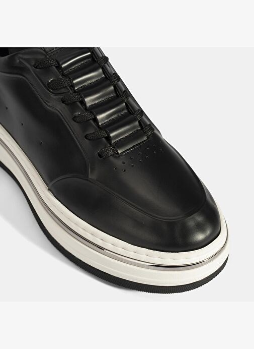 Erkek Siyah Bağcıklı Deri Spor Ayakkabı - Görsel 7