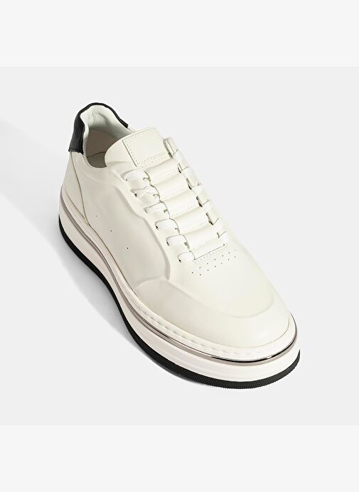 Erkek Beyaz Bağcıklı Deri Spor Ayakkabı - Görsel 6